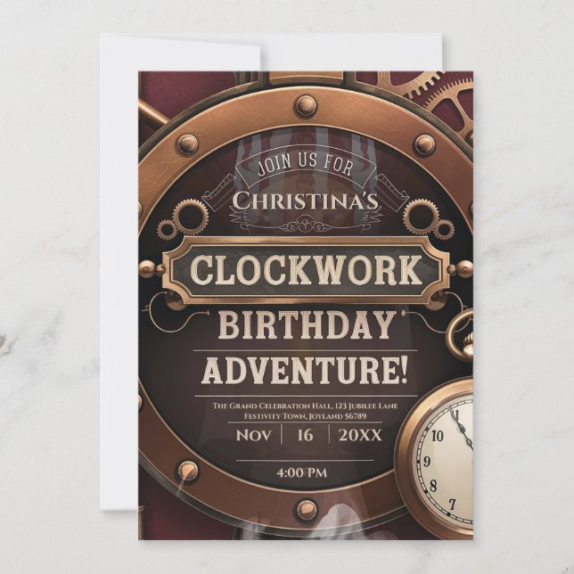 Invitation Steampunk Horloge Vintage fête d'anniversaire (Devant)