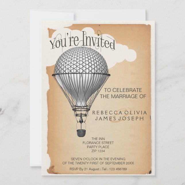Invitation Steampunk Hot Air Balloon Réception Mariage (Devant)