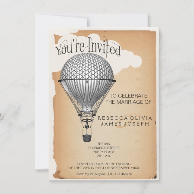 Invitation Steampunk Hot Air Balloon Réception Mariage (Devant)