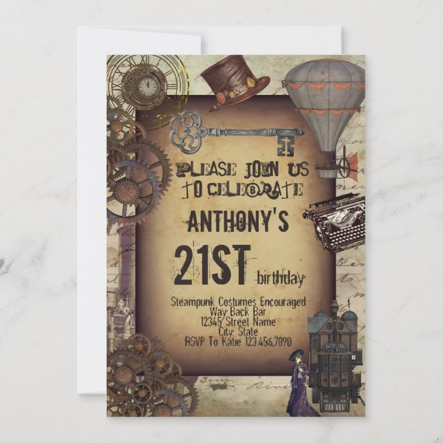 Invitation Steampunk Party Vintage industriel art victorien (Dos)