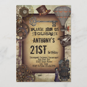 Invitation Steampunk Party Vintage industriel art victorien