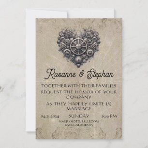 Invitation Steampunk Retro Heart of Gears Mariage