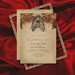 Invitation Steampunk Science-fiction gothique Mariage floral<br><div class="desc">Créez un style unique avec ce design à la vapeur, mariage imaginaire. Science-fiction gothique cage de côtes humaines avec ailes et coeurs de papillon et fond floral. Sur le dos, un crâne avec des fleurs repose sur le bord inférieur orné de fleurs. Tant sur un arrière - plan vintage, grognon...</div>