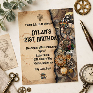 Invitation Steampunk Vintage Hommes 21e Anniversaire Steampun