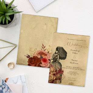 Invitation Steampunk Vintage Victorian Floral Mariage