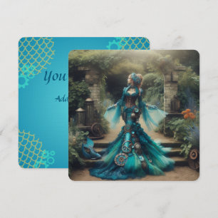 Invitation Steampunk Vintage Victorian Lady Turquoise Sirène