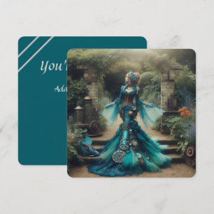 Invitation Steampunk Vintage Victorian Lady Turquoise Sirène