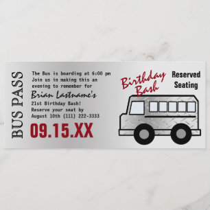 Invitation Steel Design 21e Anniversaire Party Bus Pass