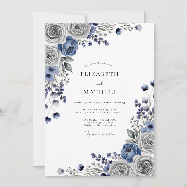Invitation Steel Gray Lustrous Winter Wedding (Devant)