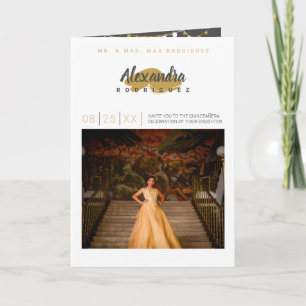 Invitation Steel Grey et Gold Photo Quinceanera