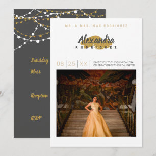 Invitation Steel Grey & Gold Photo Quinceanera