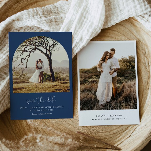 Invitation STELLA Arch Photo Enregistrer La Date Marine (Créateur téléchargé)