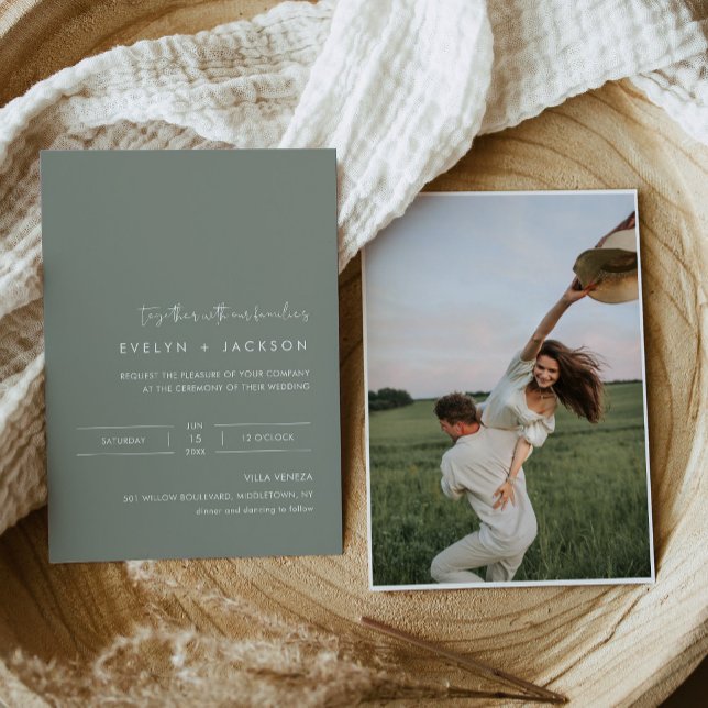 Invitation STELLA Minimaliste Photo Sage Mariage (Créateur téléchargé)