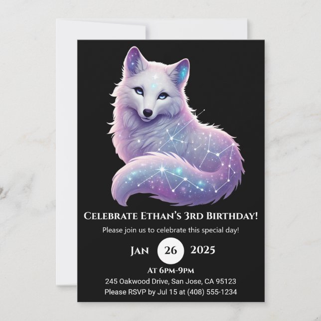 Invitation Stellar Constellation Wolf Birthday (Devant)