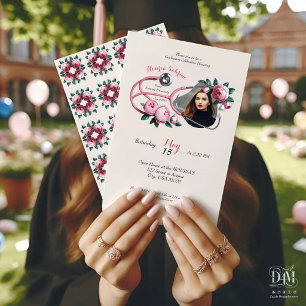 Invitation Stéthoscope Fleurs Modernes Roses Roses Pink pour