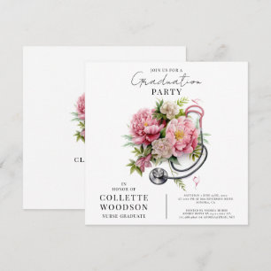 Invitation Stéthoscope Floral Aquarelle pour la Remise des Di
