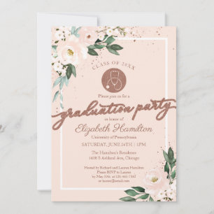 Invitation Stethoscope Nursing School Grad Party Pink Floral 