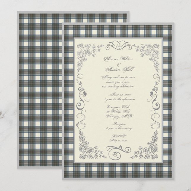 Invitation Stewart Blue Tartan Plaid Mariage (Devant / Derrière)