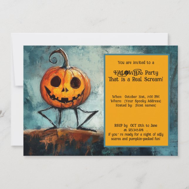 Invitation Stick Specter d'Halloween et le Citrouille d'égren (Devant)