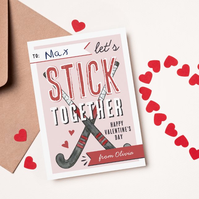 Invitation Stick Together Field Hockey Kids Valentine Card (Créateur téléchargé)