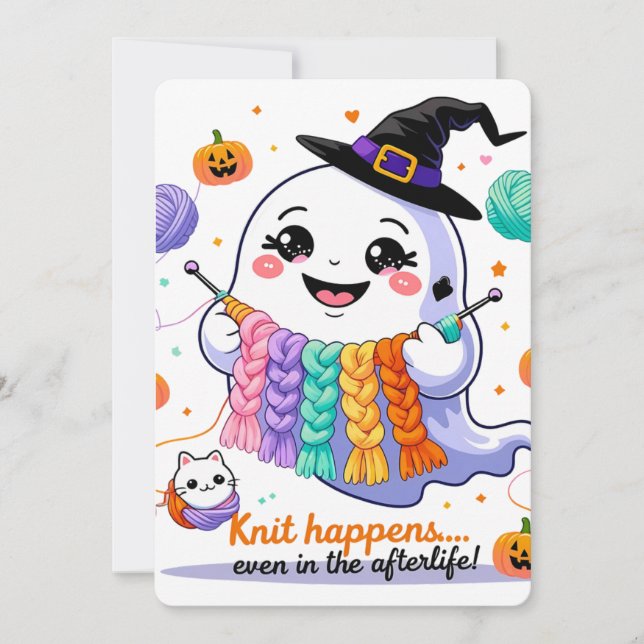Invitation Sticker d'invitation Kawaii Ghost Tricot Halloween (Devant)