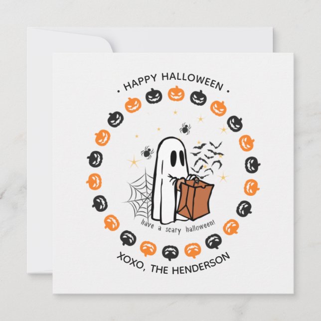 Invitation Sticker rond Halloween mignon Trick ou traitement (Devant)
