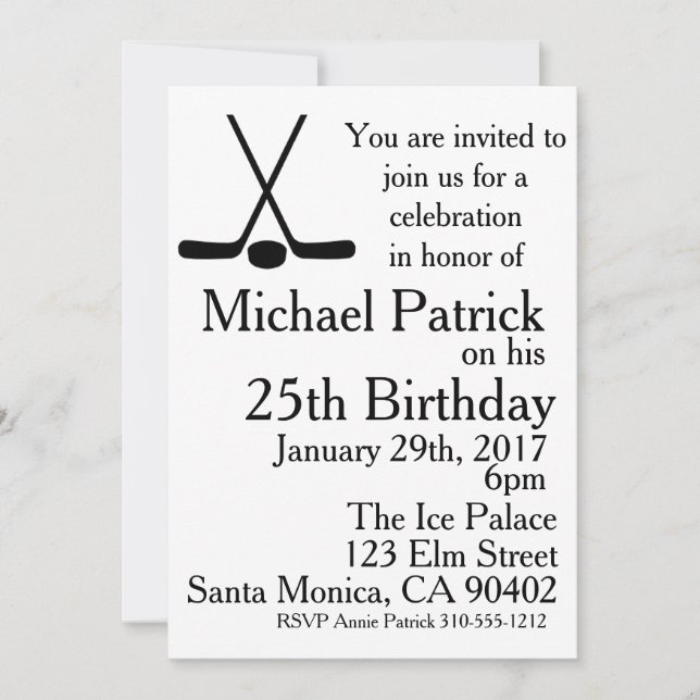 Invitation Sticks De Hockey Et Puck Anniversaire (Devant)