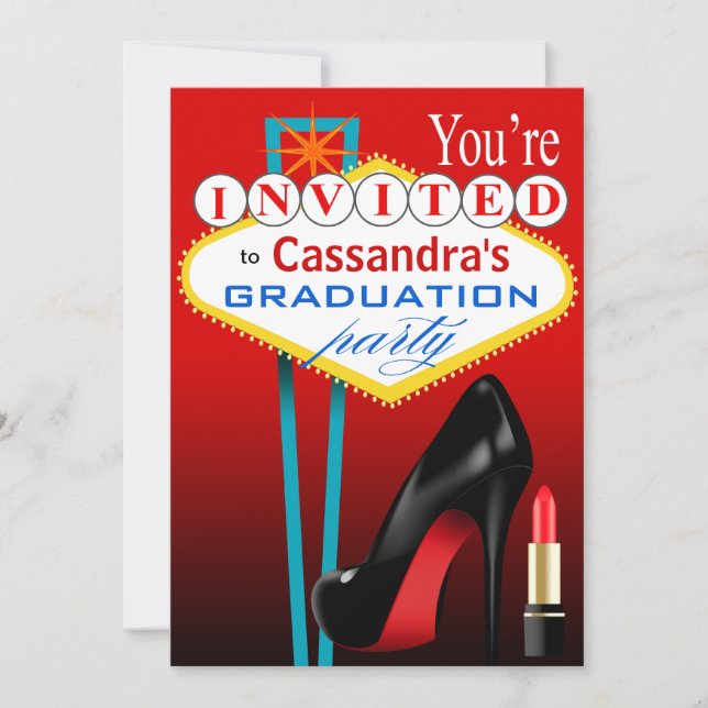 Invitation Stiletto et Lipstick Las Vegas Party rouge (Devant)