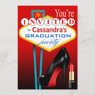 Invitation Stiletto et Lipstick Las Vegas Party rouge
