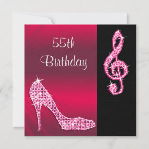 Invitation Stiletto rose et clé de sol 55e anniversaire