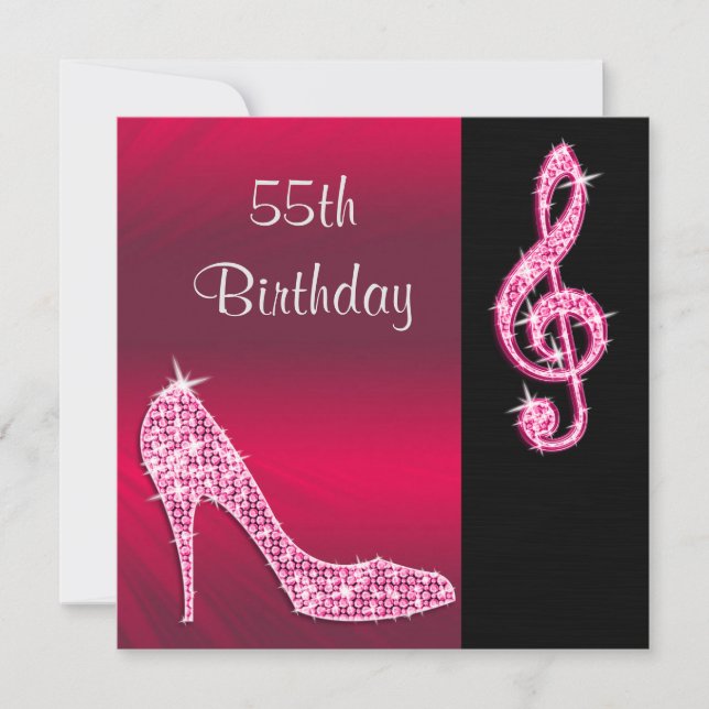 Invitation Stiletto rose et clé de sol 55e anniversaire (Devant)