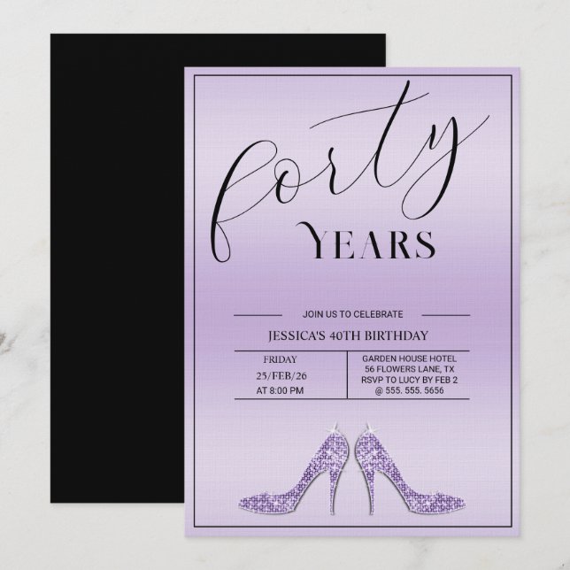 Invitation Stiletto Tendance Féminin 40e Anniversaire (Devant / Derrière)