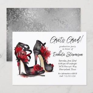 Invitation Stilettos De Mode Gothique Avec Roses Rouges Gradu