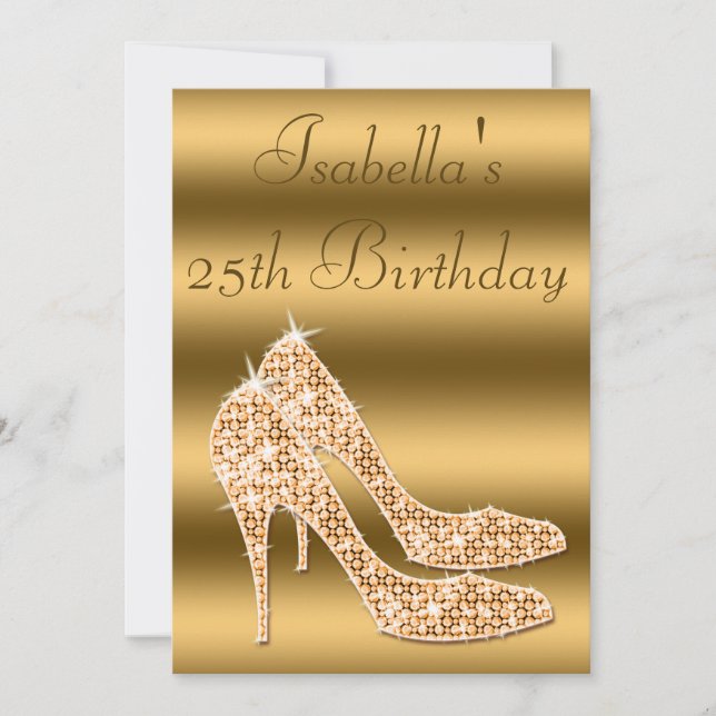 Invitation Stilettos dorés pour un 25e anniversaire glamour (Devant)