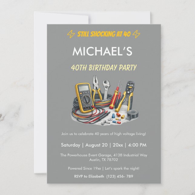 Invitation Still Shocking at 40 Electrician Birthday Party (Devant)