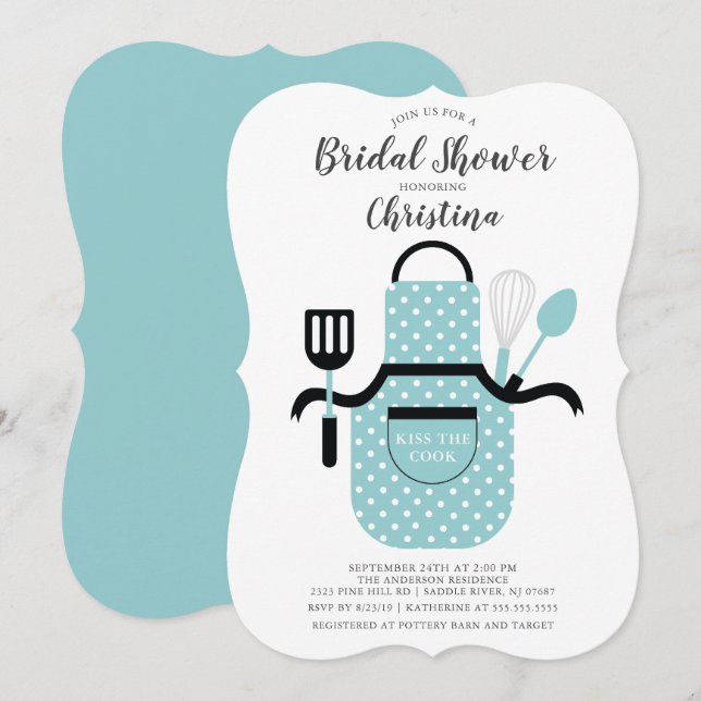 Invitation Stock bleu de la cuisine nuptiale douche Invitatio (Devant / Derrière)