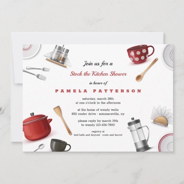 Invitation Stock de la Fête de l'mariée de cuisine (Devant)