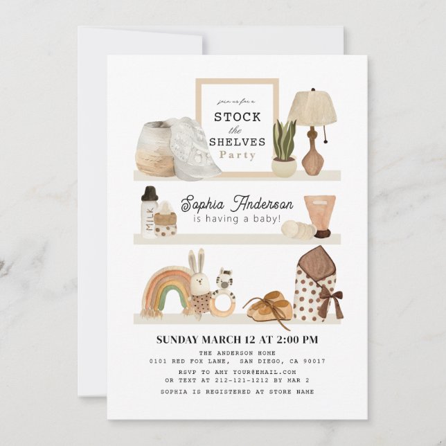 Invitation Stock du Baby shower Boho de la Nursery Shelves (Devant)