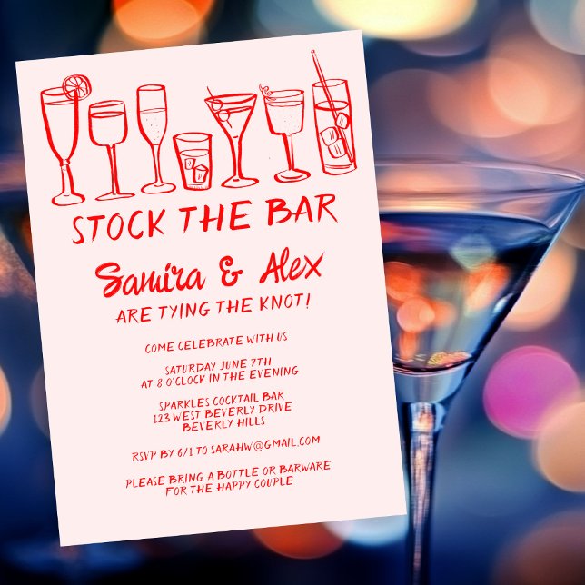 Invitation Stock du bar Whimsical Cocktail Boissons Fiançaill (Stock the Bar Whimsical Cocktail Drinks Engagement Invitation
)