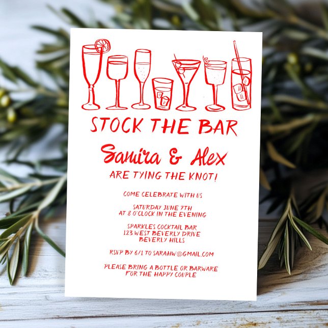 Invitation Stock du bar Whimsical Cocktail Boissons Fiançaill (Stock the Bar Whimsical Cocktail Drinks Engagement Invitation
)