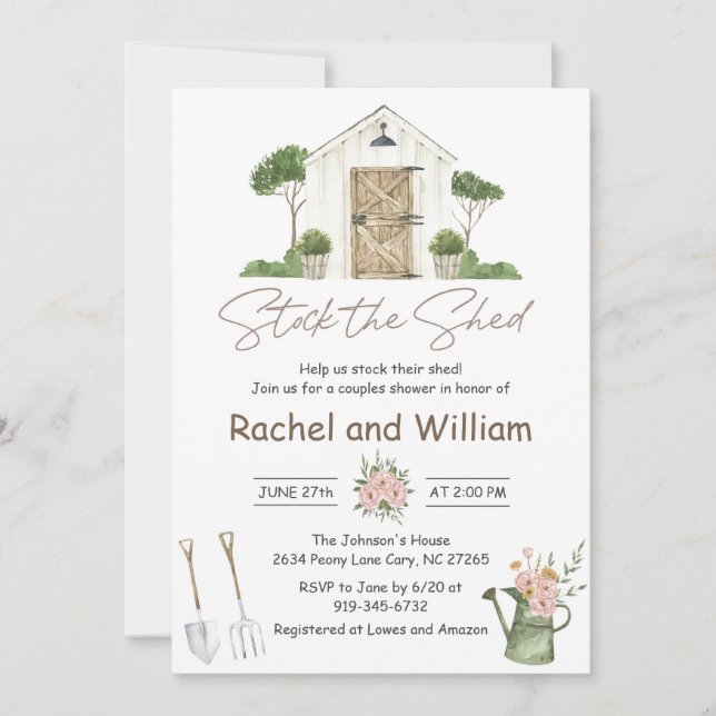 Invitation Stock du Wedding shower Couples de Shed (Devant)