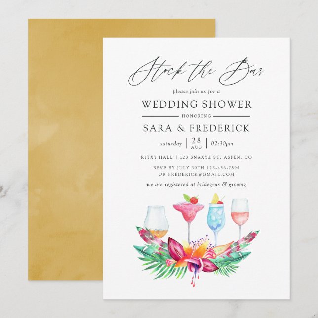 Invitation Stock Floral Été Tropical du Bar (Devant / Derrière)