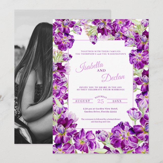 Invitation Stock foncé cadre à l'aquarelle couleur mariage (Devant / Derrière)