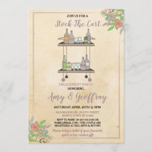 Invitation Stock Le Bar Cart Party Fiançailles Couple Vintage