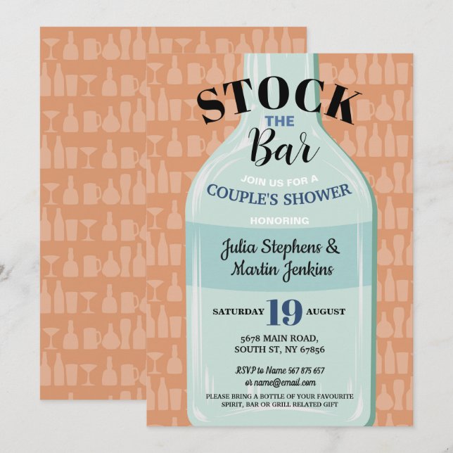 Invitation Stock Le Bar Couple's Douche Monnaie Bouteille Mod (Devant / Derrière)