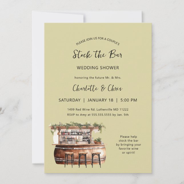 Invitation Stock le bar couples wedding shower (Devant)