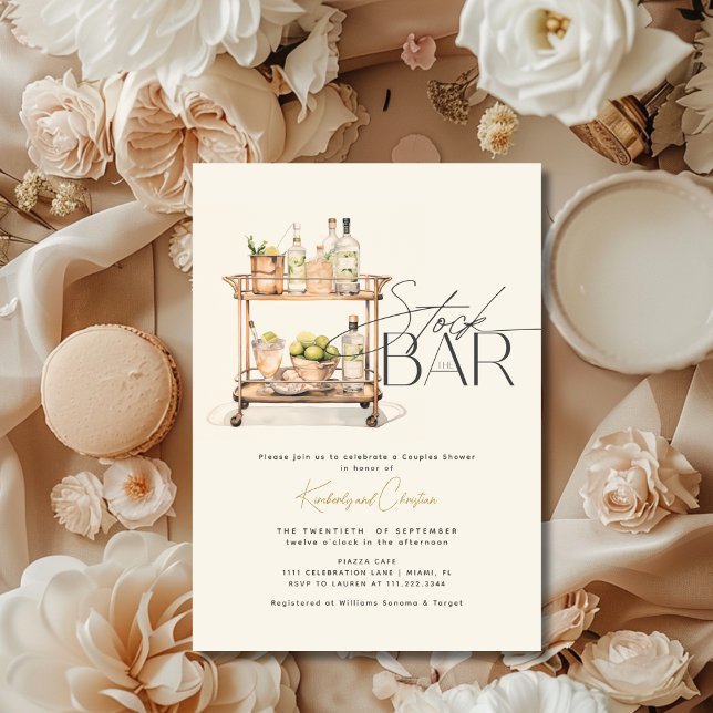 Invitation Stock Le Bar Panier Couples Douche (Stock The Bar Cart Couples Shower Invitation)