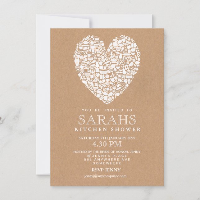 Invitation Stock rustique de la Fête des mariées de cuisine (Devant)