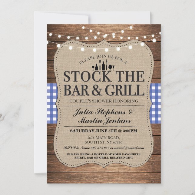 Invitation Stock The Bar and Grill Rustic Couple's Shower (Devant)