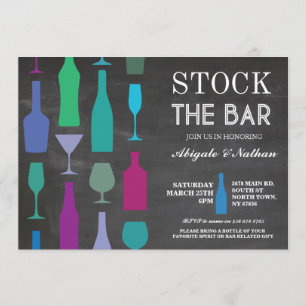 Invitation Stock The Bar Chalk Navy Bouteilles Fête Invitatio